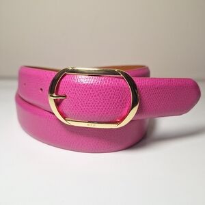 NWOT LAUREN Ralph Lauren Hot Pink Genuine Pebbled Leather LRL Gold Buckle Belt S